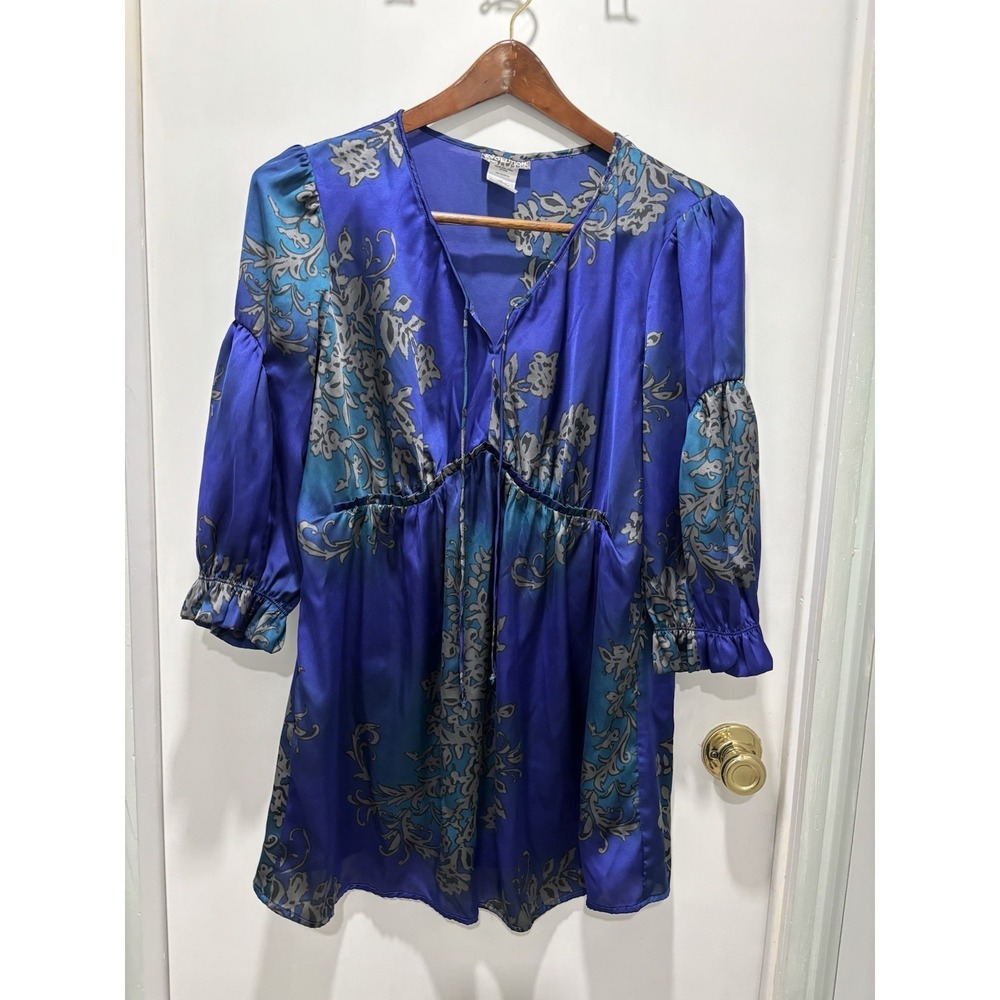 Evolution 1X  16W purple/blue print flowy v neck lightweight Comfy Airy Boho top